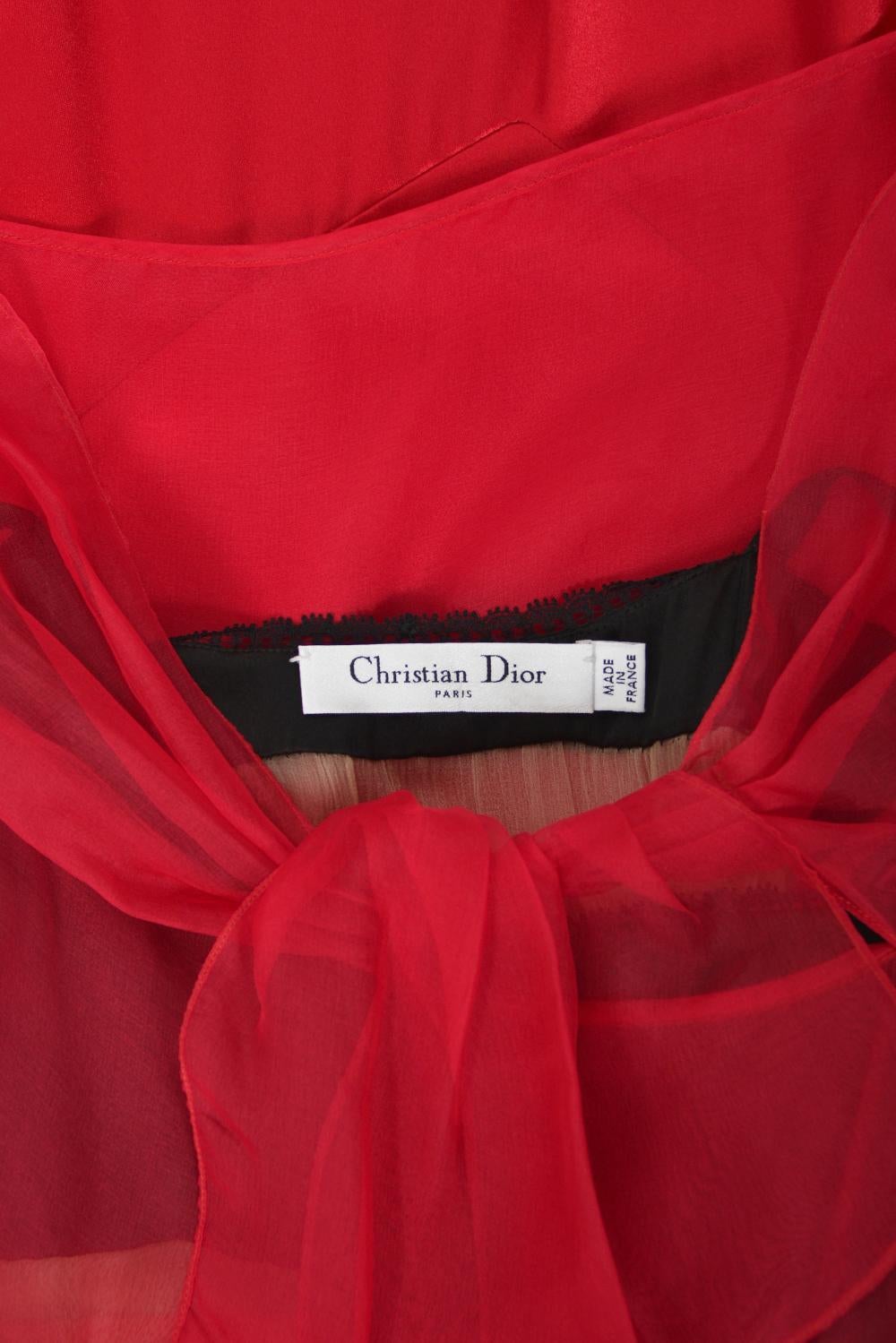 2010 Christian Dior by John Galliano Ruby Red Silk Sheer Black Bra Bias-Cut Gown For Sale 13