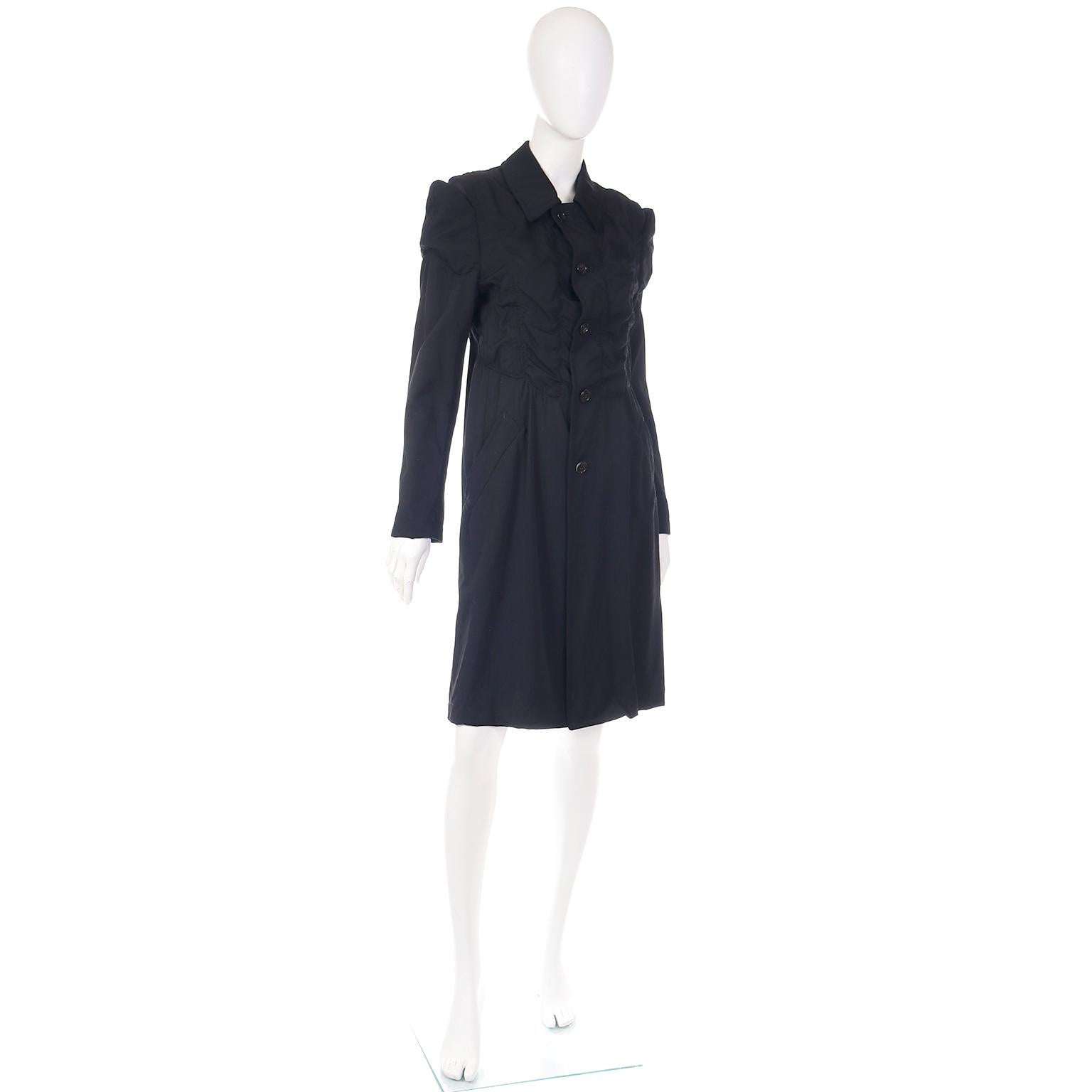 2010 Comme des Garcons Black Avant Garde Ruched Coat In Excellent Condition In Portland, OR