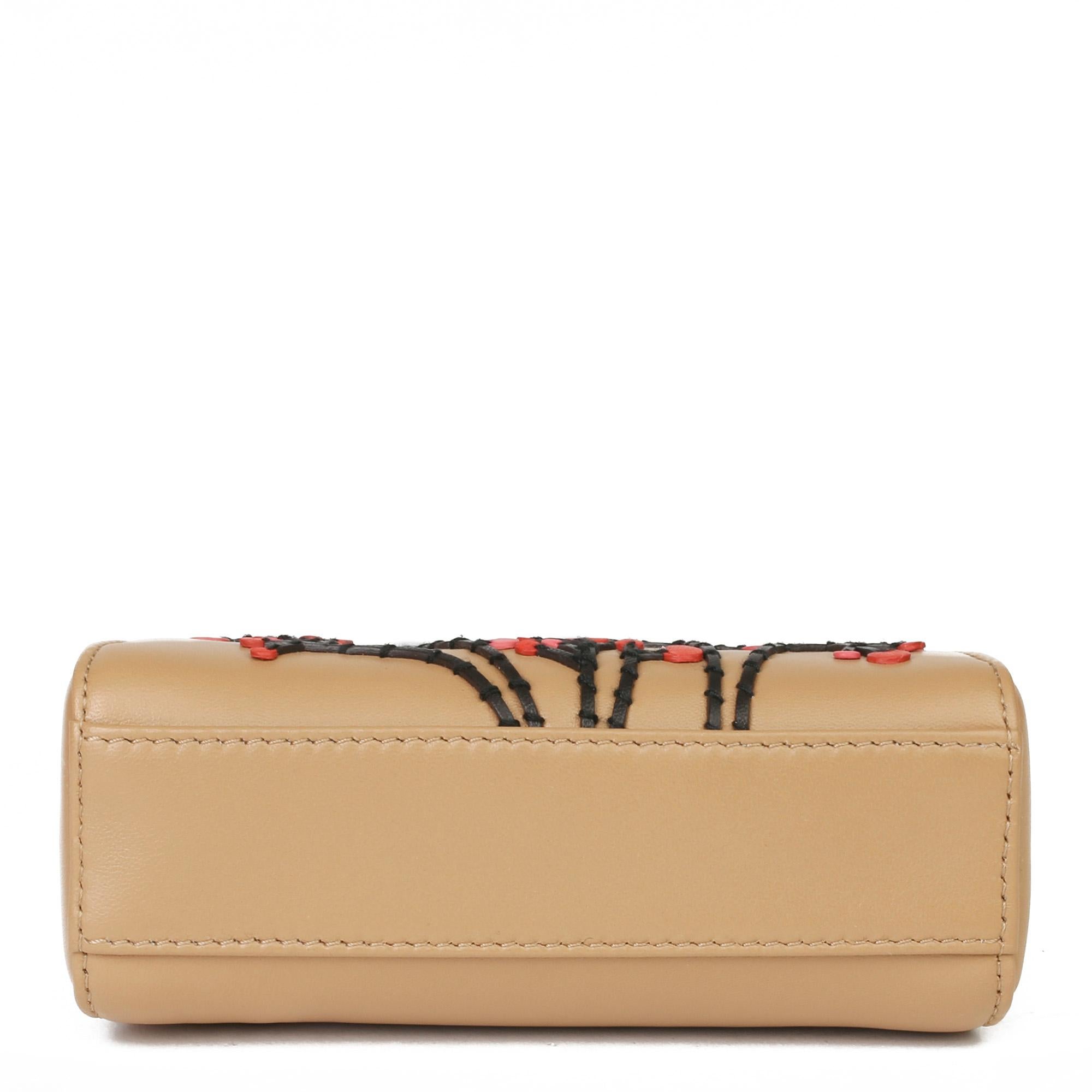 2010 Fendi Beige Leder Botanischer Garten Floral Bestickte Mikro Peekaboo 2