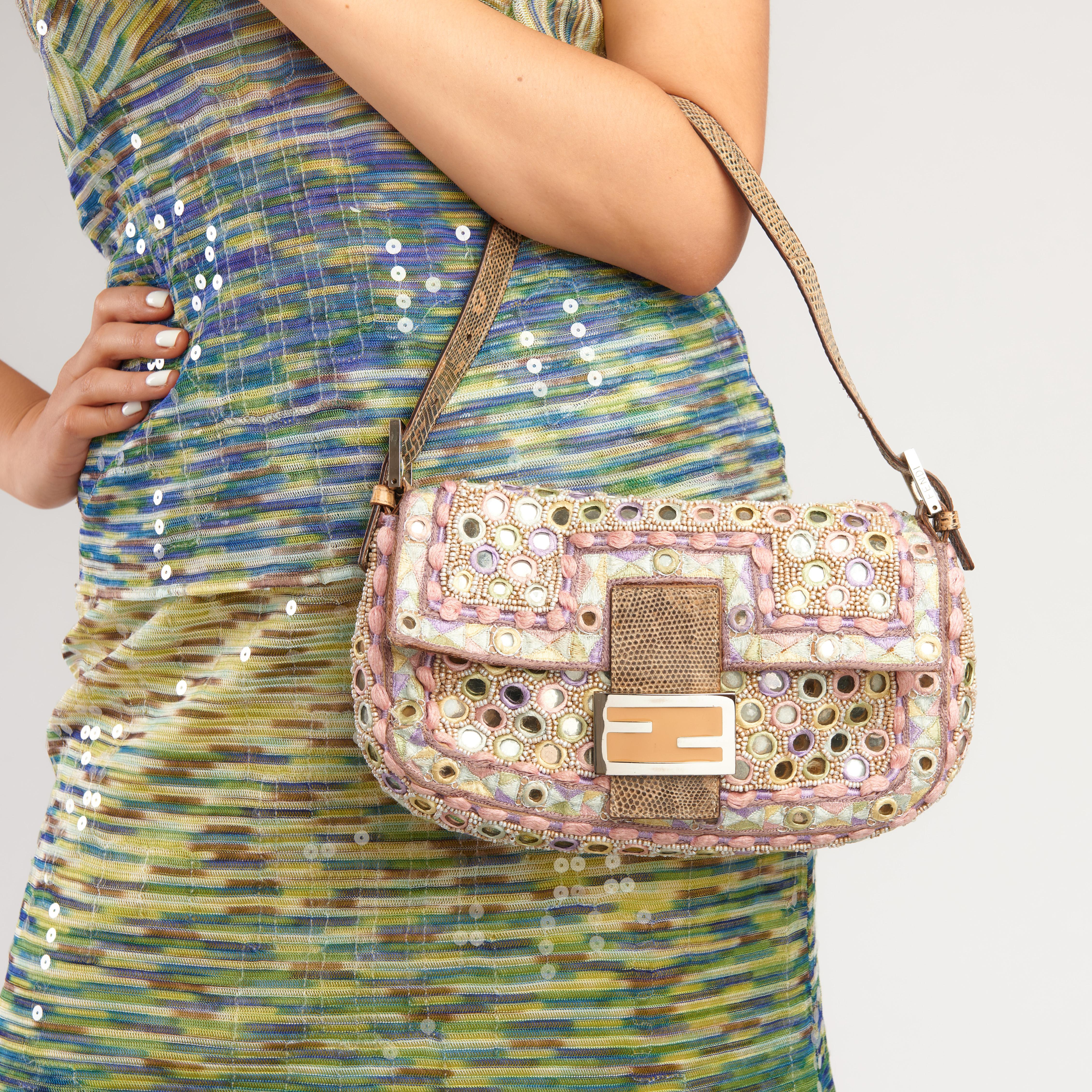 Bolso Fendi 2010 Multicolor Antique Mirror y Piel de Lagarto Natural 11