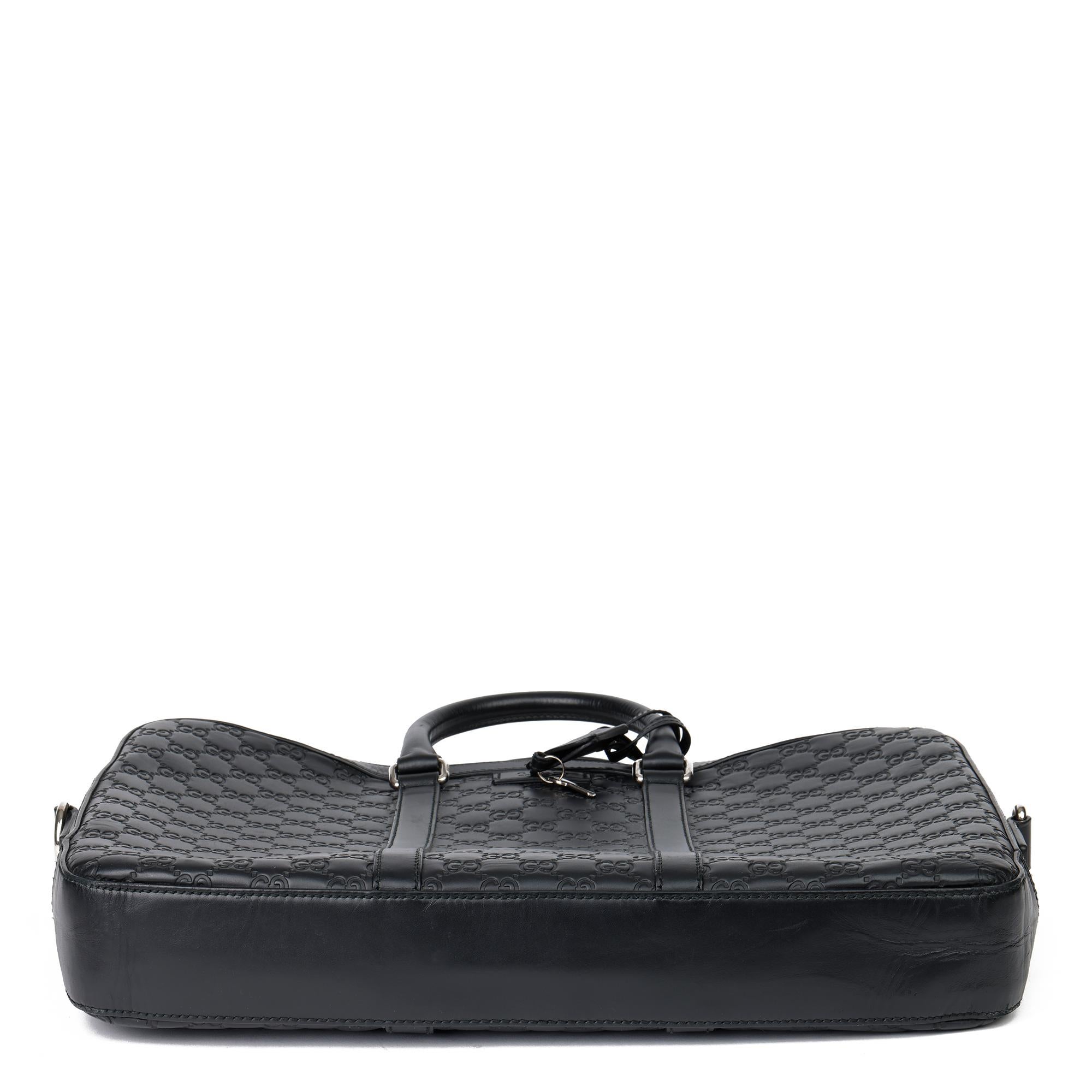 2010 Gucci Black GG Embossed Guccissima Calfskin Leather Briefcase In Good Condition In Bishop's Stortford, Hertfordshire