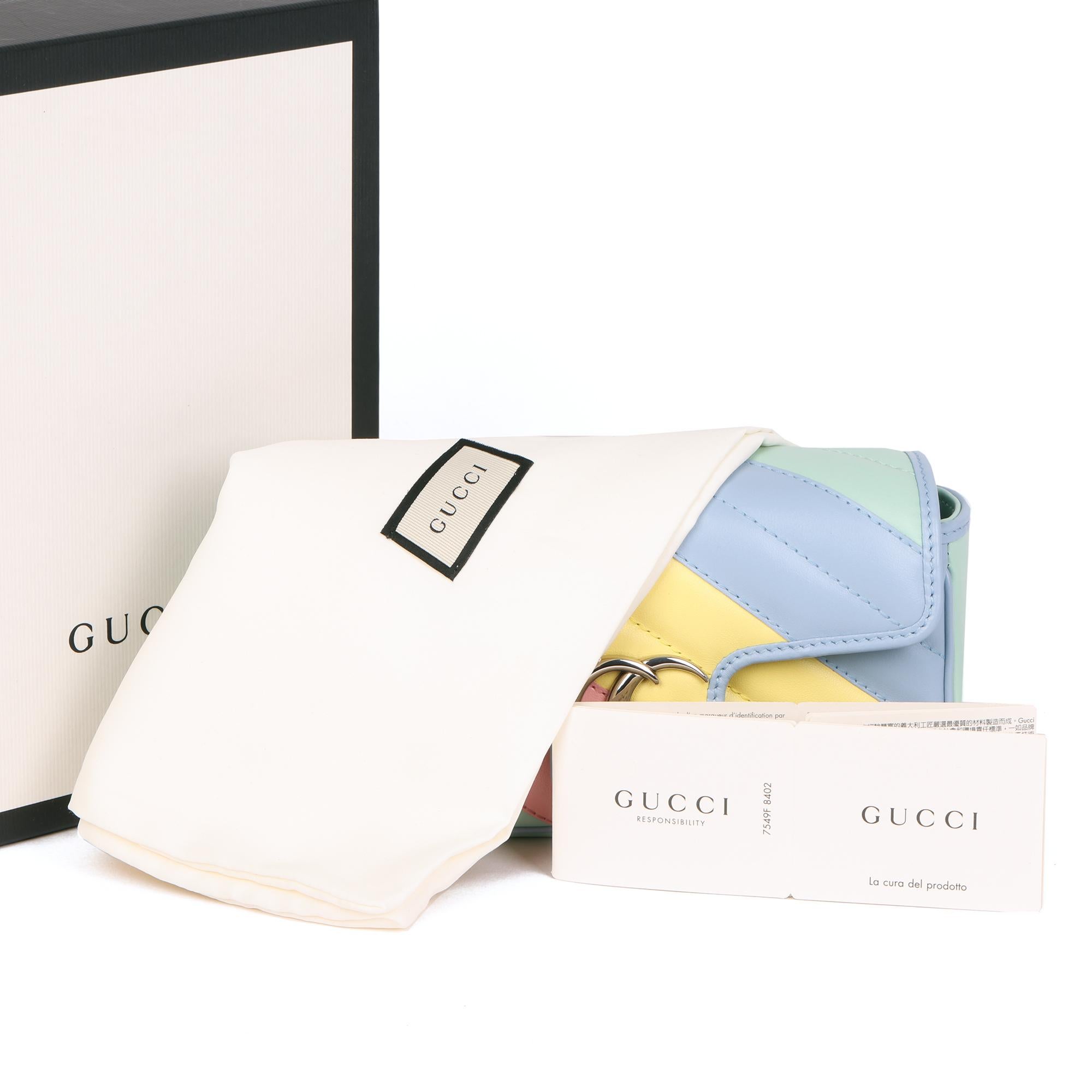 2010 Gucci Green, Yellow, Pink & Blue Quilted Calfskin Leather Mini Marmont  4