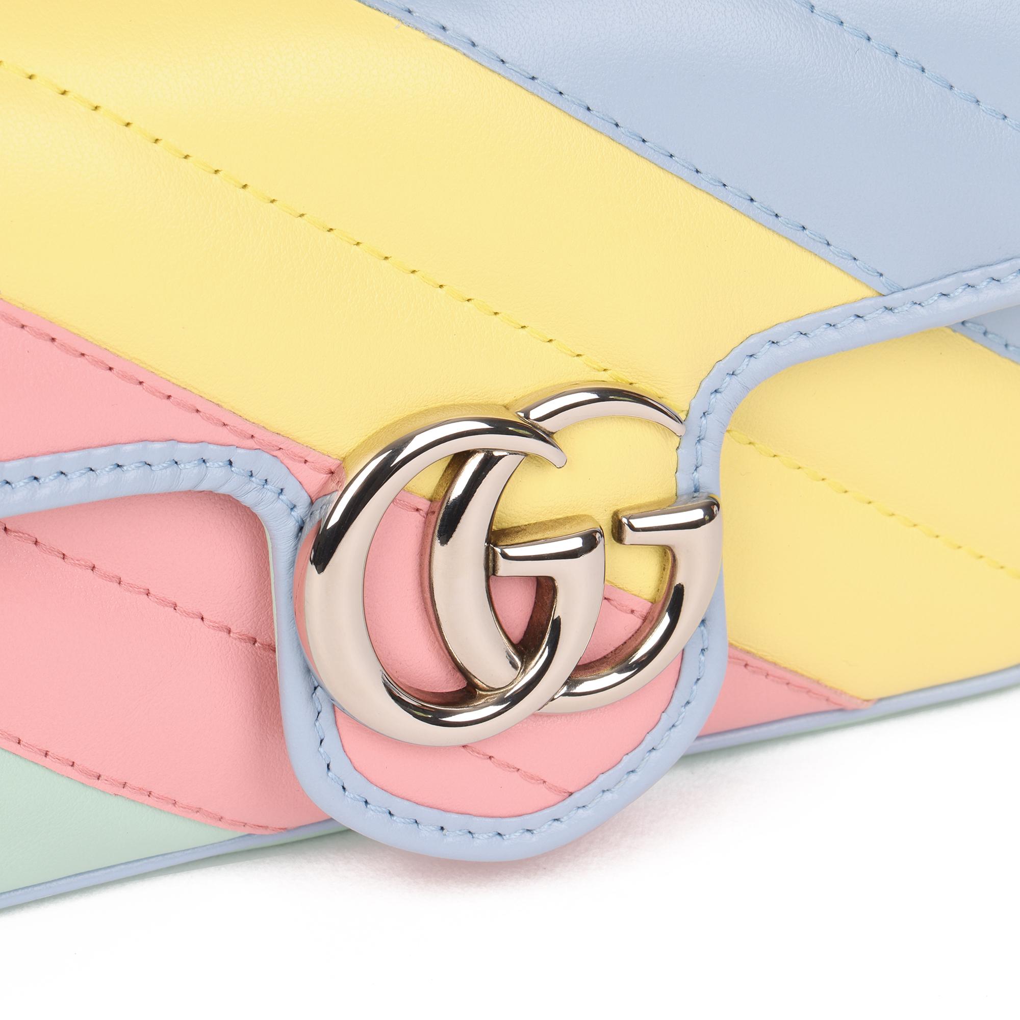 2010 Gucci Green, Yellow, Pink & Blue Quilted Calfskin Leather Mini Marmont  In Excellent Condition In Bishop's Stortford, Hertfordshire