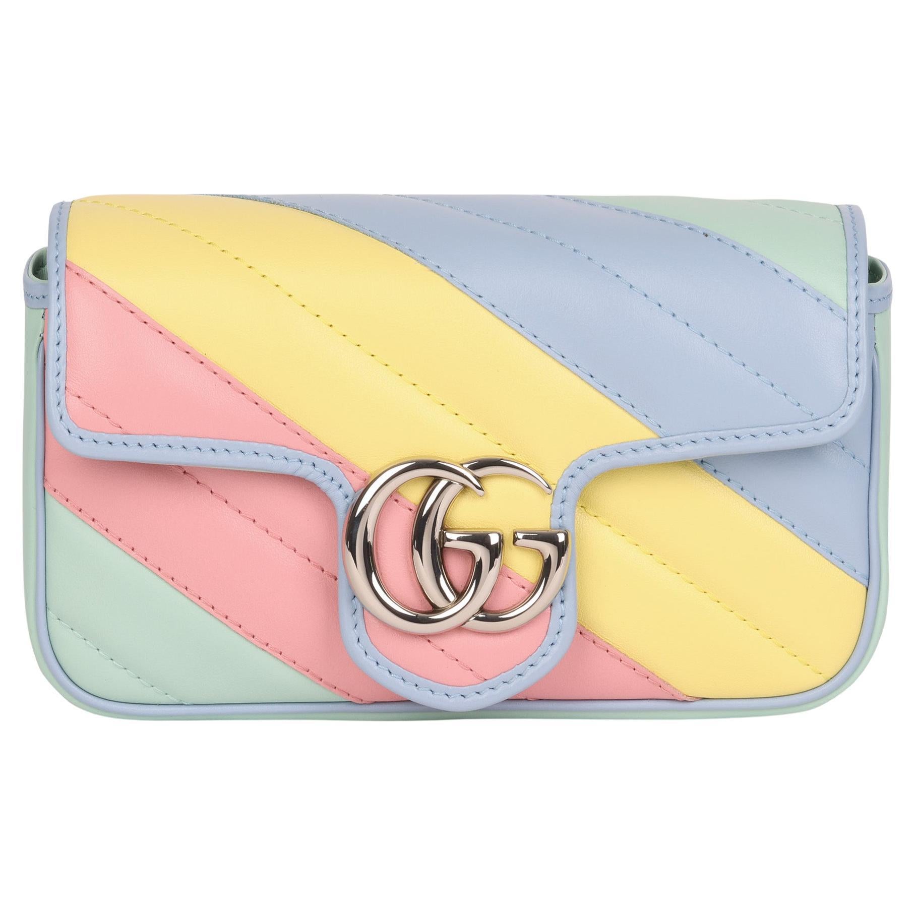 2010 Gucci Green, Yellow, Pink & Blue Quilted Calfskin Leather Mini Marmont 