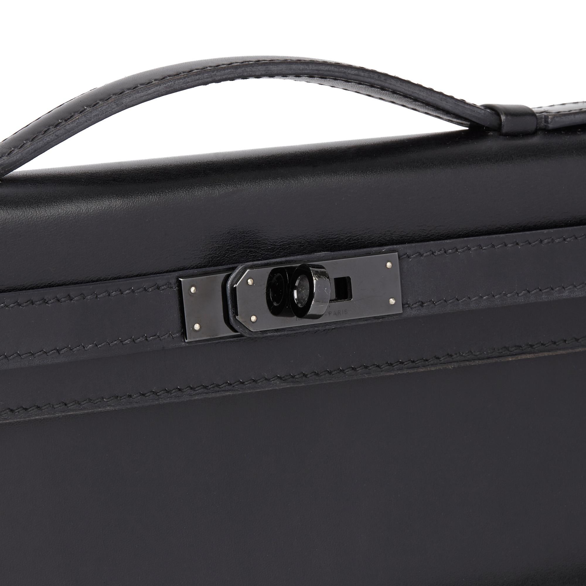 2010 Hermès Black Box Calf Leather SO Black Kelly Cut In Excellent Condition In Bishop's Stortford, Hertfordshire