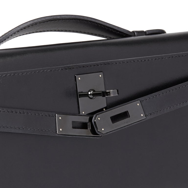 2010 Hermès Black Box Calf Leather SO Black Kelly Cut For Sale at