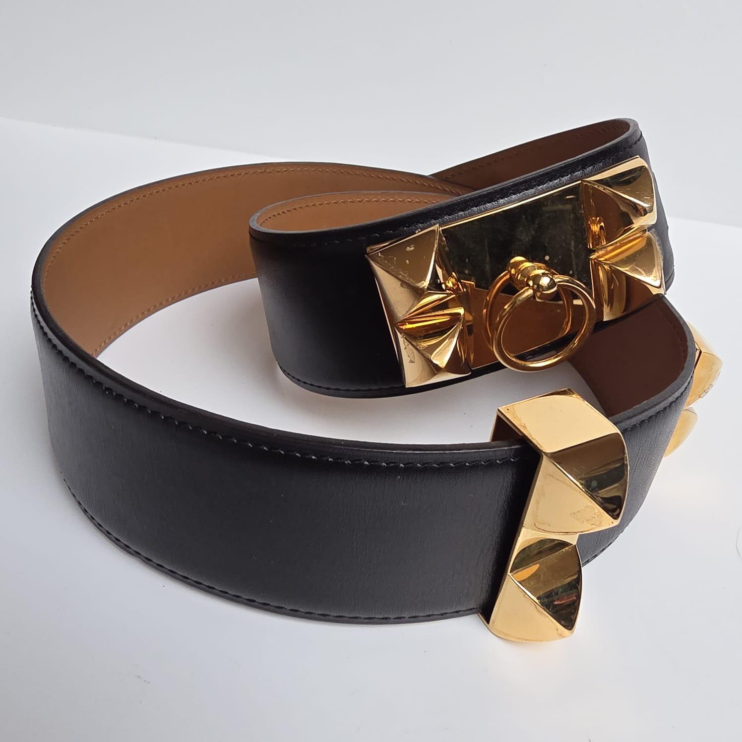 2010 Hermes Black Box Leder Collier de Chien Gürtel im Angebot 6