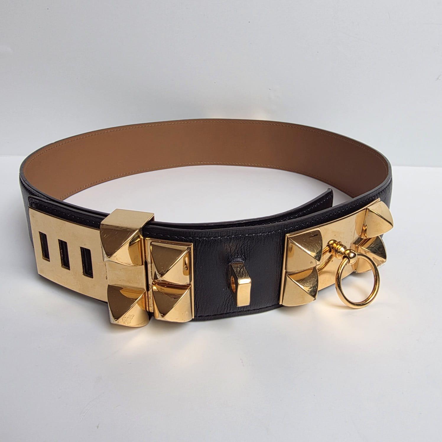 2010 Hermes Black Box Leder Collier de Chien Gürtel im Angebot 7