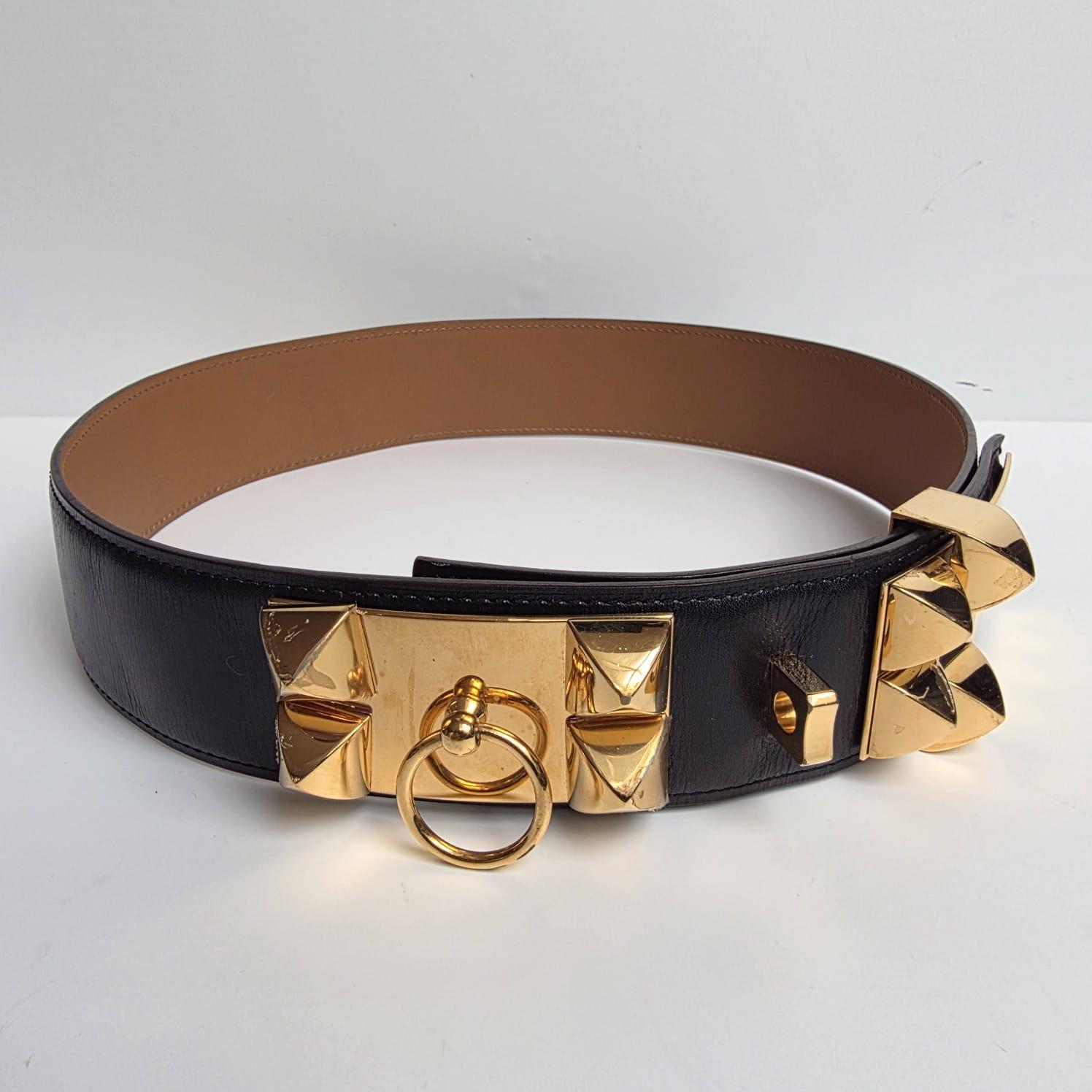 2010 Hermes Black Box Leder Collier de Chien Gürtel im Angebot 2