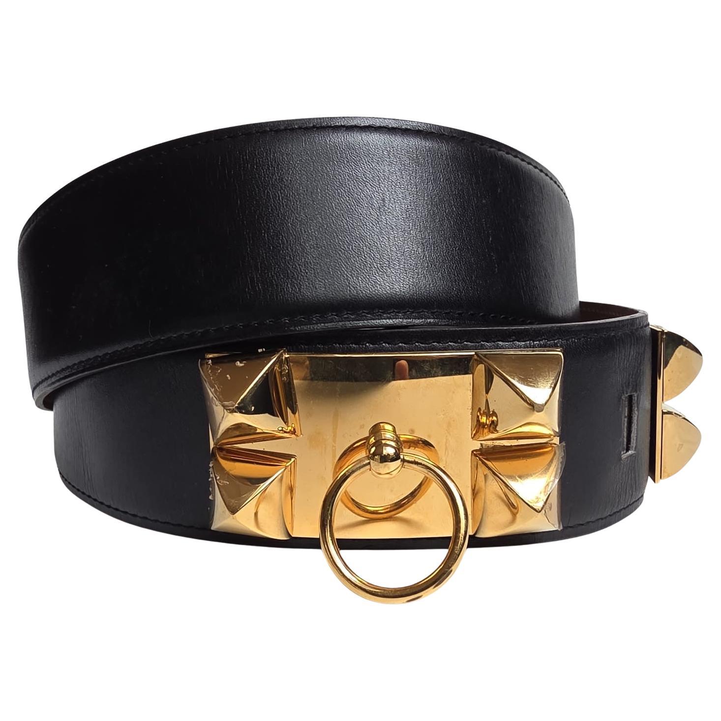 2010 Hermes Black Box Leder Collier de Chien Gürtel
