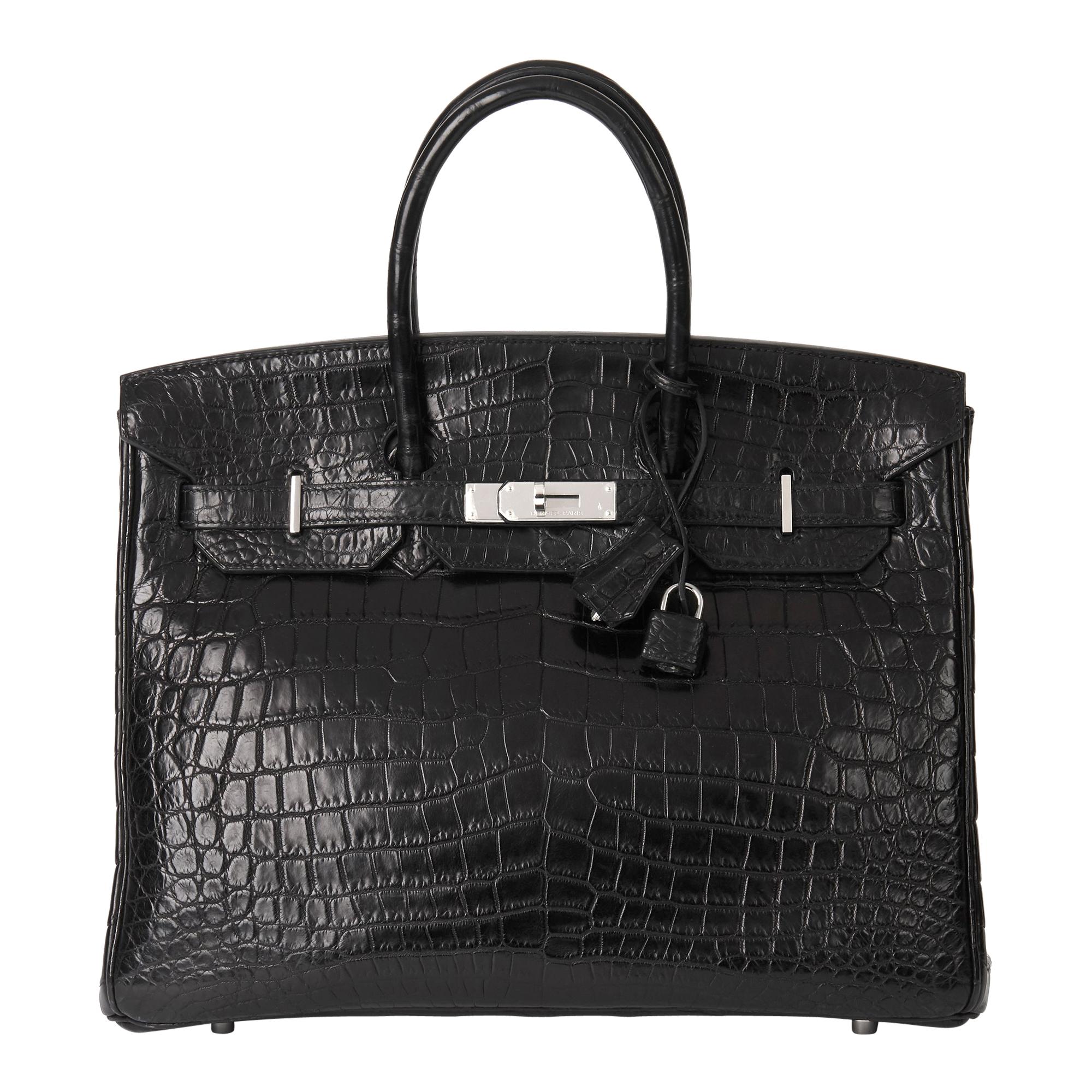 2010 Hermès Black Matte Crocodile Alligator Leather Birkin 35cm