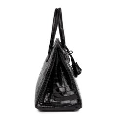 2010 Hèrmes Black Shiny Porosus Crocodile Leather Birkin 30cm