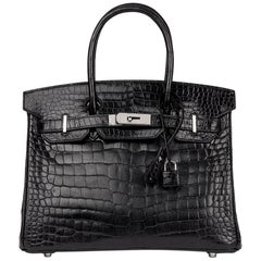2010 Hèrmes Black Shiny Porosus Crocodile Leather Birkin 30cm