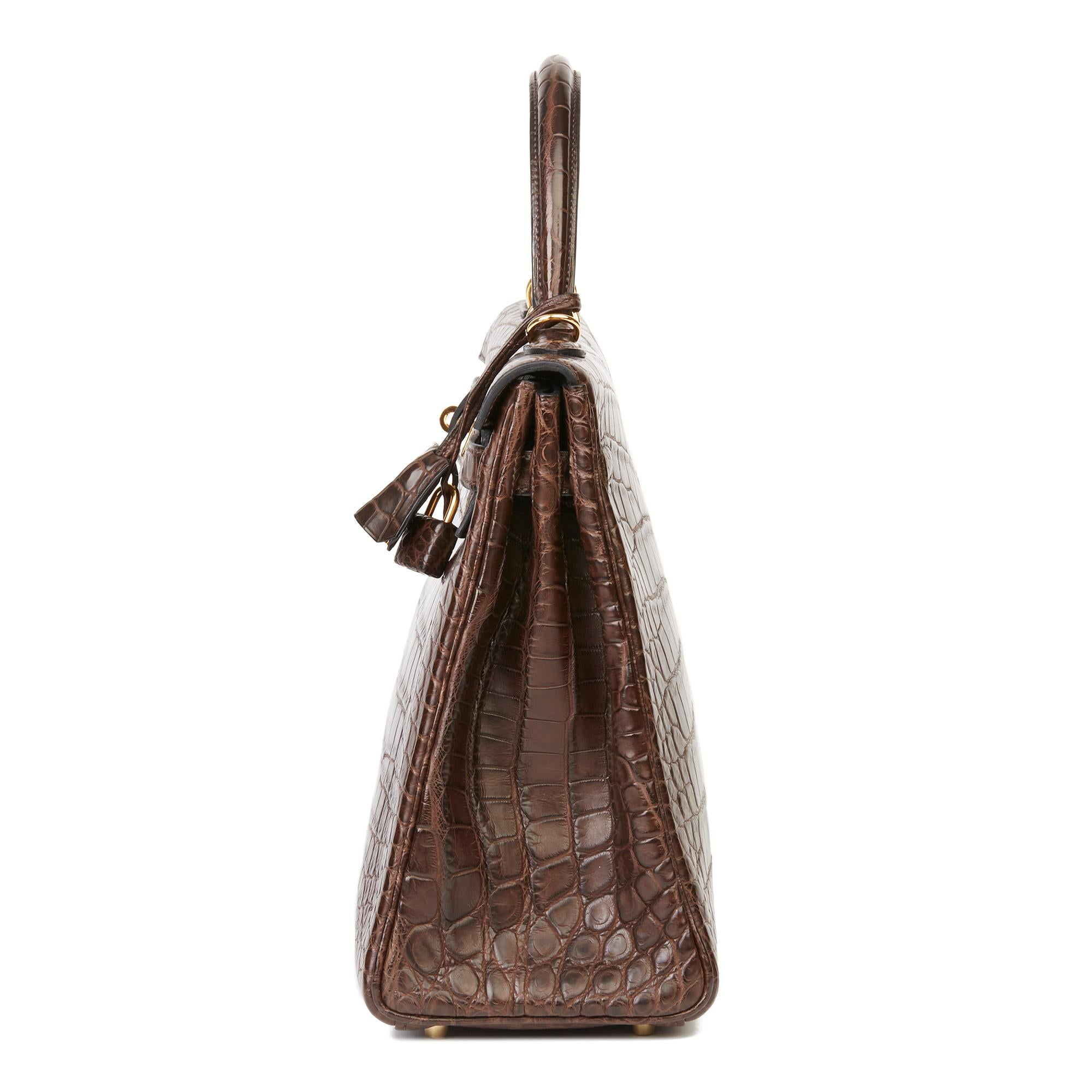 Women's 2010 Hermès Chocolate Brown Matte Mississippiensis Alligator Leather Kelly 35cm