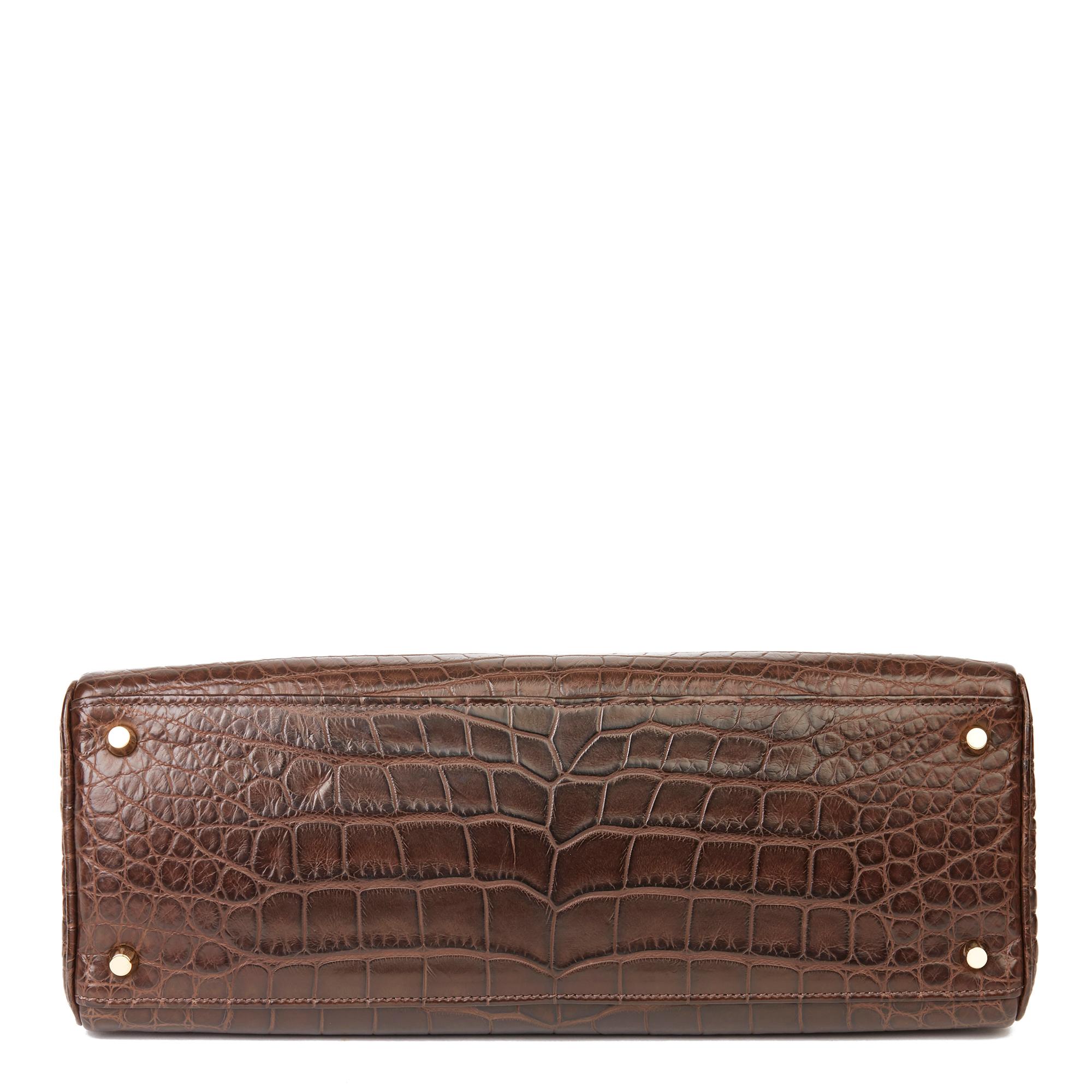 2010 Hermès Chocolate Brown Matte Mississippiensis Alligator Leather Kelly 35cm 2
