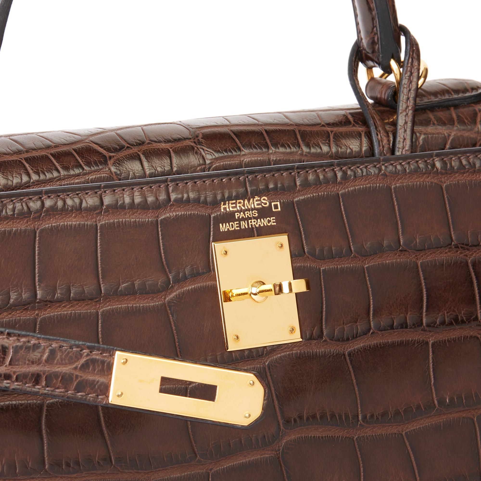 2010 Hermès Chocolate Brown Matte Mississippiensis Alligator Leather Kelly 35cm 4