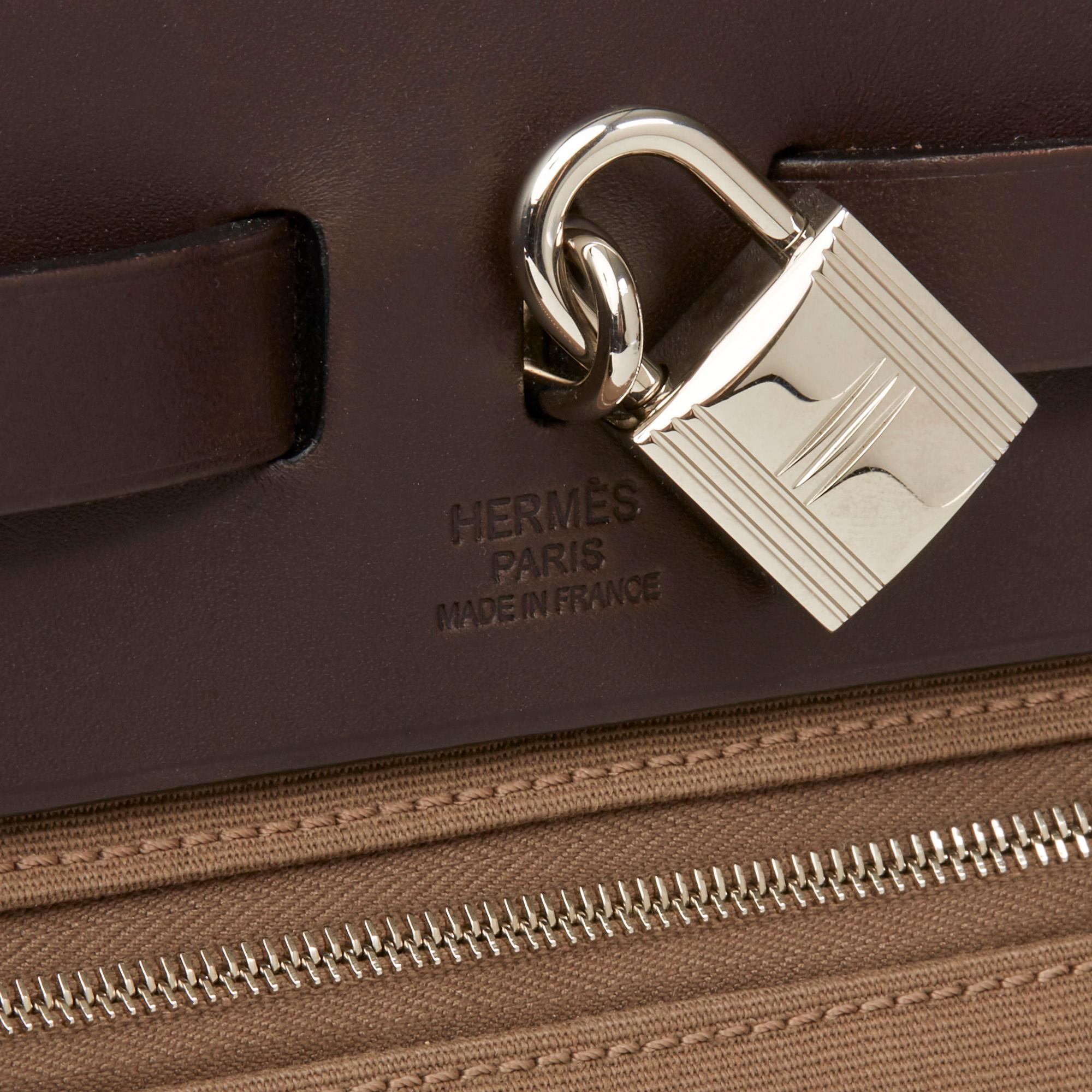 2010 Hermes Ebene Vache Hunter Leather & Etoupe Canvas Herbag Zip 31 In Excellent Condition In Bishop's Stortford, Hertfordshire