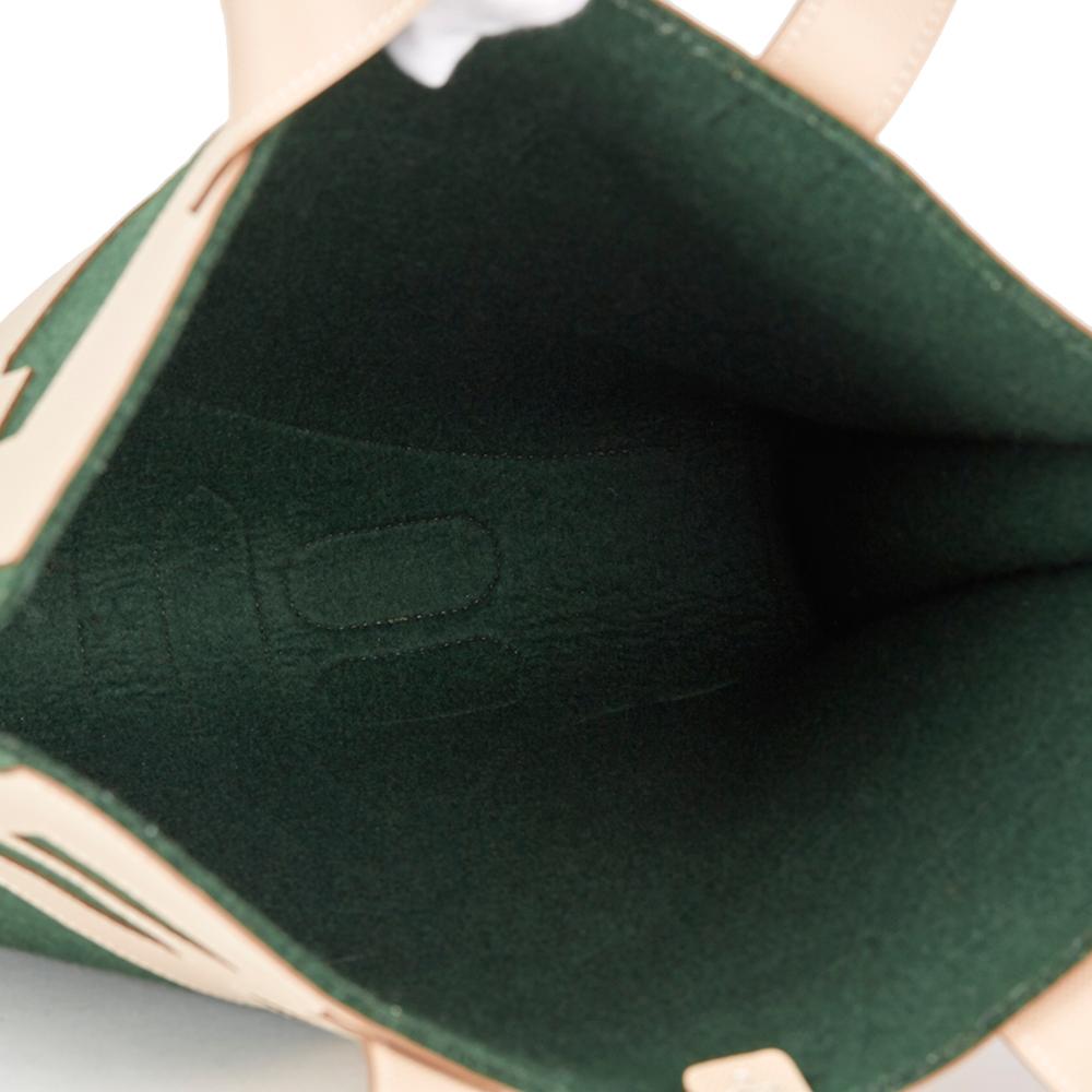 2010 Hermès Etoupe Grain d'H Leather & Green Felt Petit H Vertical Skeleton Tote 5