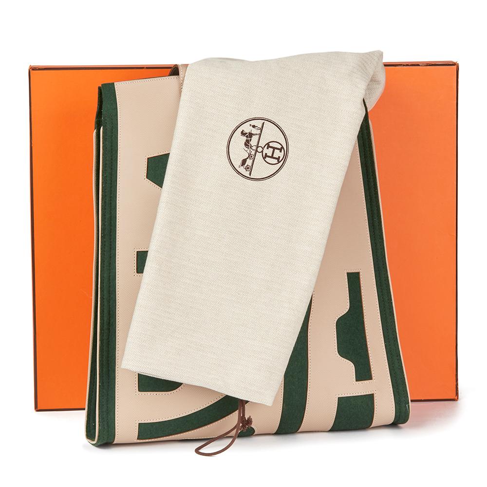 2010 Hermès Etoupe Grain d'H Leather & Green Felt Petit H Vertical Skeleton Tote 6