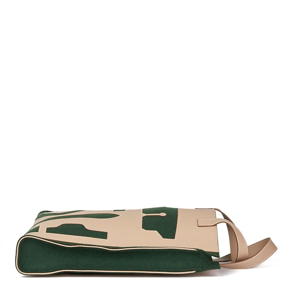 Beige 2010 Hermès Etoupe Grain d'H Leather & Green Felt Petit H Vertical Skeleton Tote