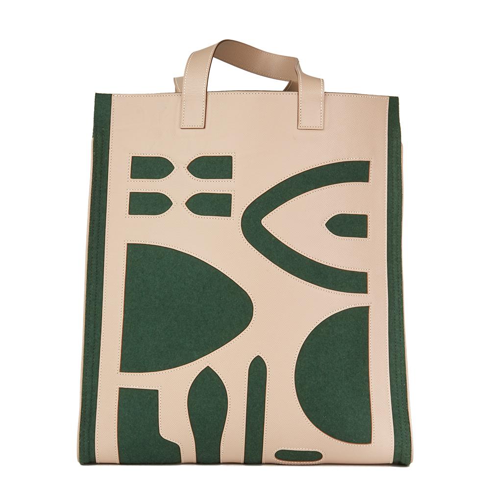 Women's 2010 Hermès Etoupe Grain d'H Leather & Green Felt Petit H Vertical Skeleton Tote