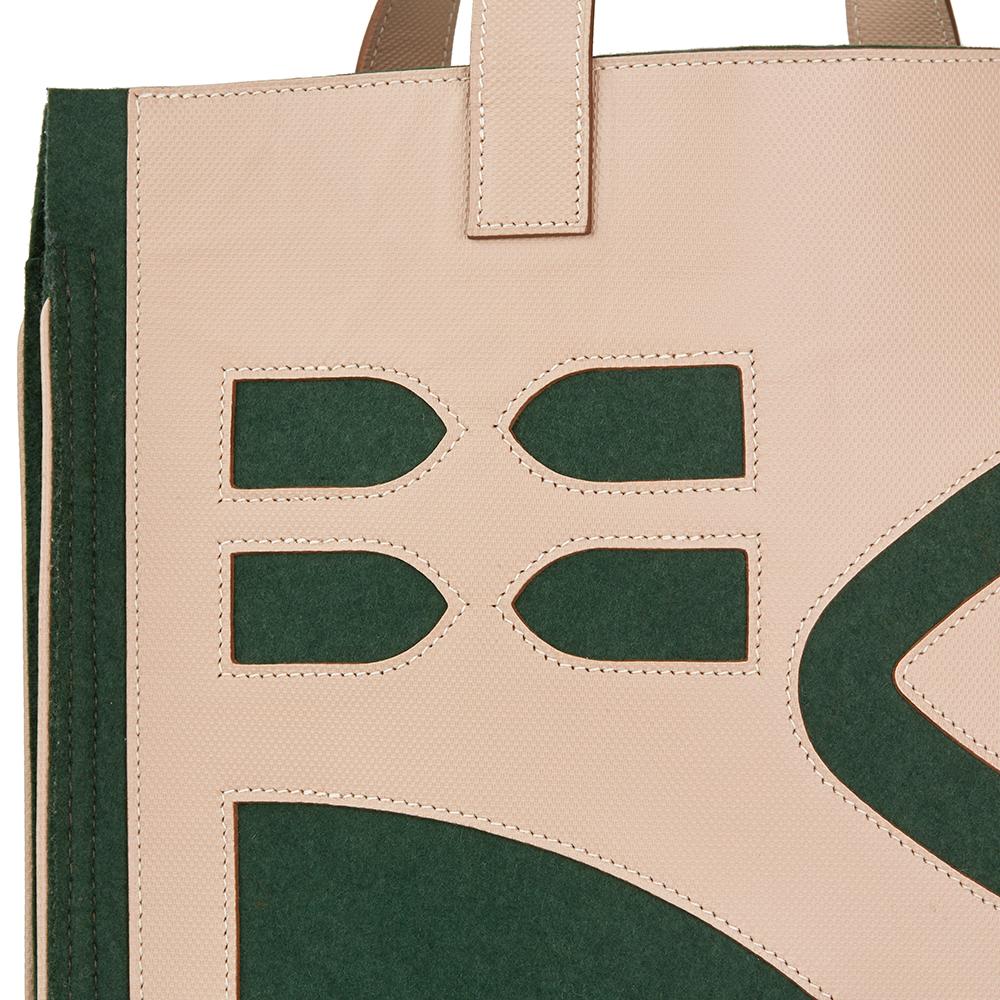 2010 Hermès Etoupe Grain d'H Leather & Green Felt Petit H Vertical Skeleton Tote 3