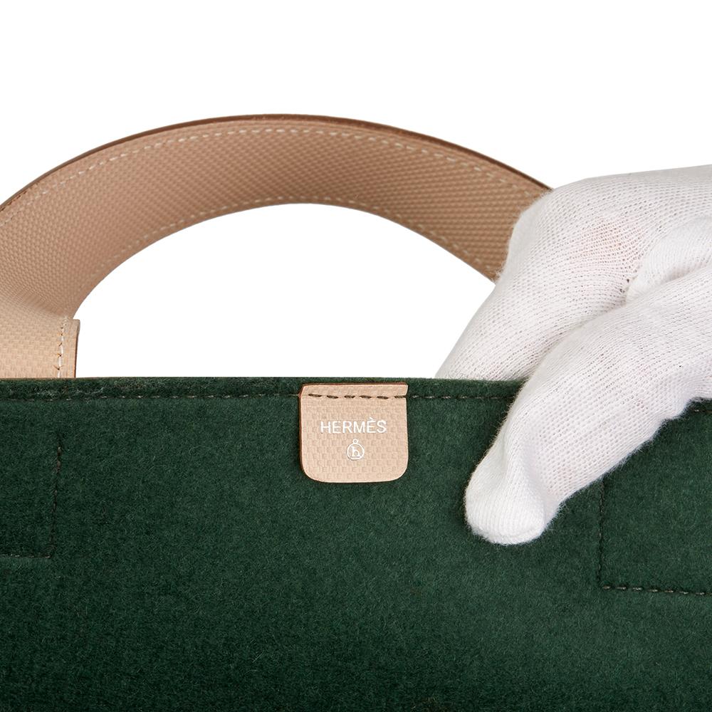 2010 Hermès Etoupe Grain d'H Leather & Green Felt Petit H Vertical Skeleton Tote 4