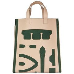 2010 Hermès Etoupe Grain d'H Leather & Green Felt Petit H Vertical Skeleton Tote