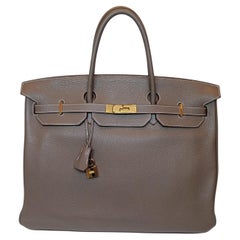 2010 Hermes Etoupe Togo Leather Birkin 40 Bag Gold Hardware