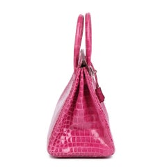 2010 Hermes Fuschia Shiny Porosus Crocodile Leather Birkin 35cm Retourne
