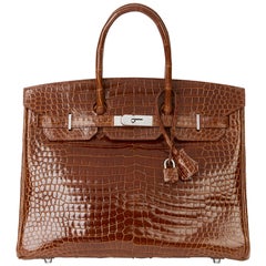 2010 Hermès Miel Shiny Porosus Crocodile Leather Birkin 35cm