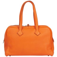 2010 Hermès Orange H Clemence Leather Victoria II 35