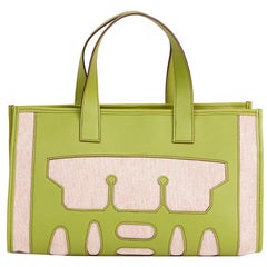 2010 Hermes Vert Anis Swift Leather & Natural Toile Petit H PM Skeleton Tote