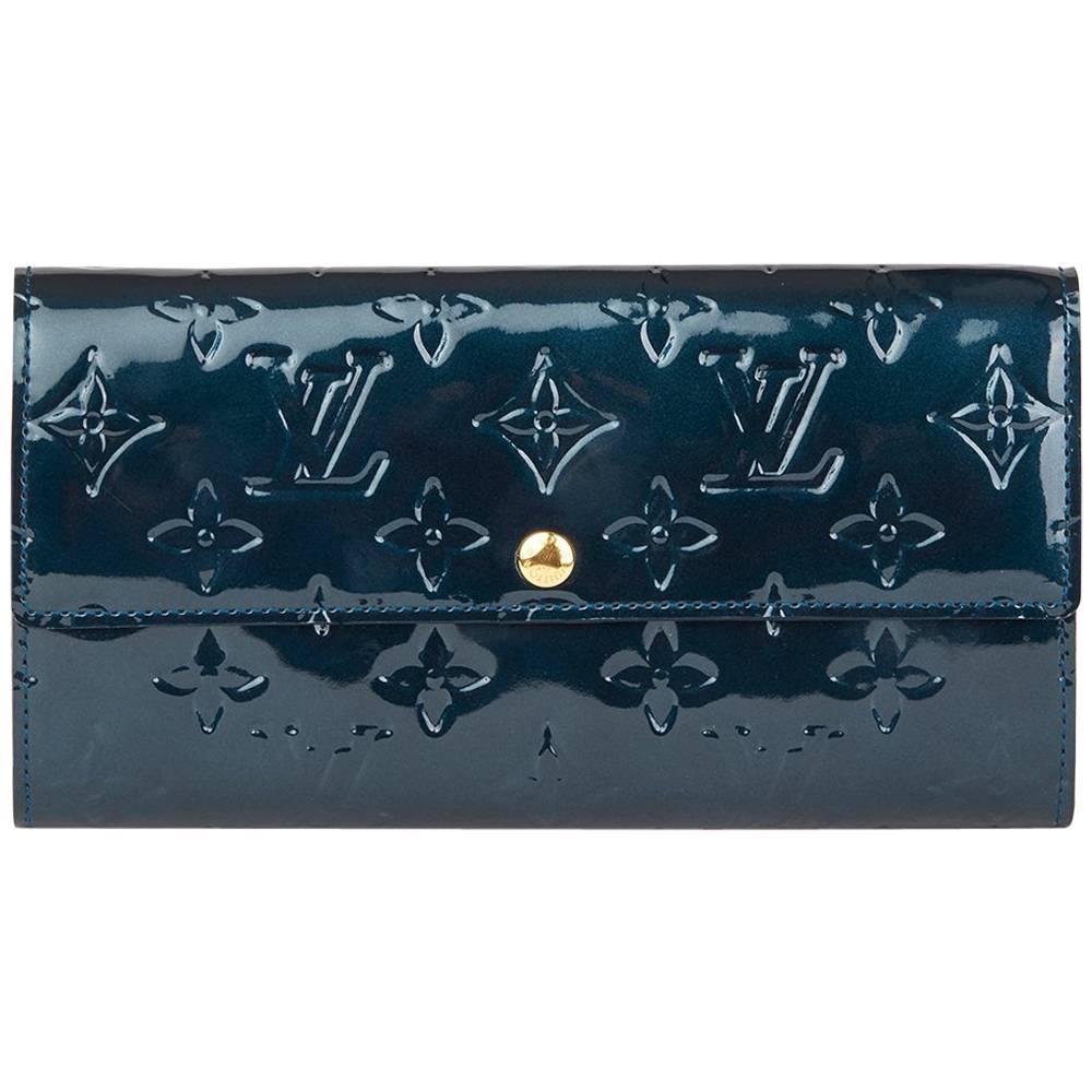 2010 Louis Vuitton Bleu Nuit Monogram Vernis Leather Sarah Wallet