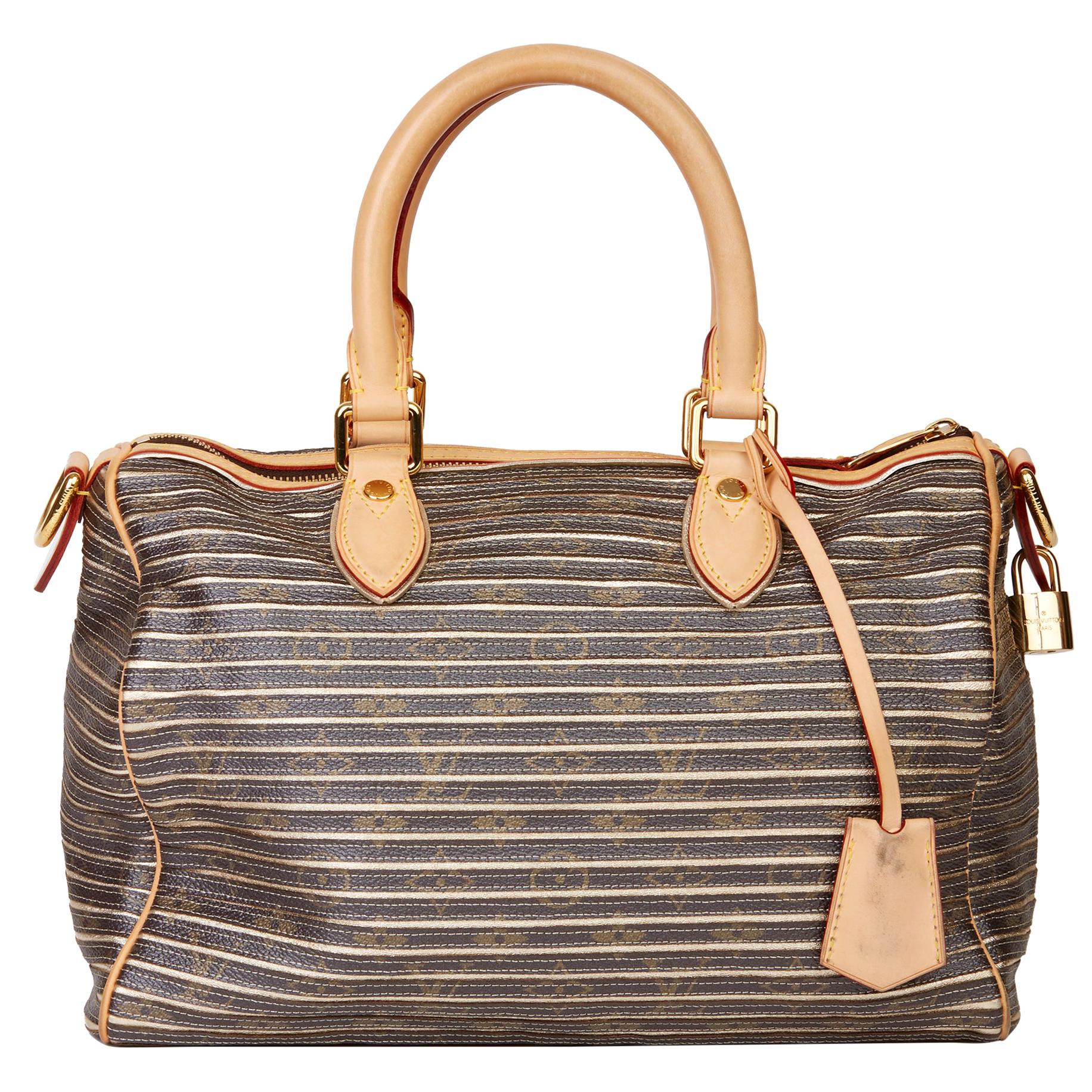 2010 Louis Vuitton Brown Monogram Coated Canvas & Gold Metallic Lambskin Leather