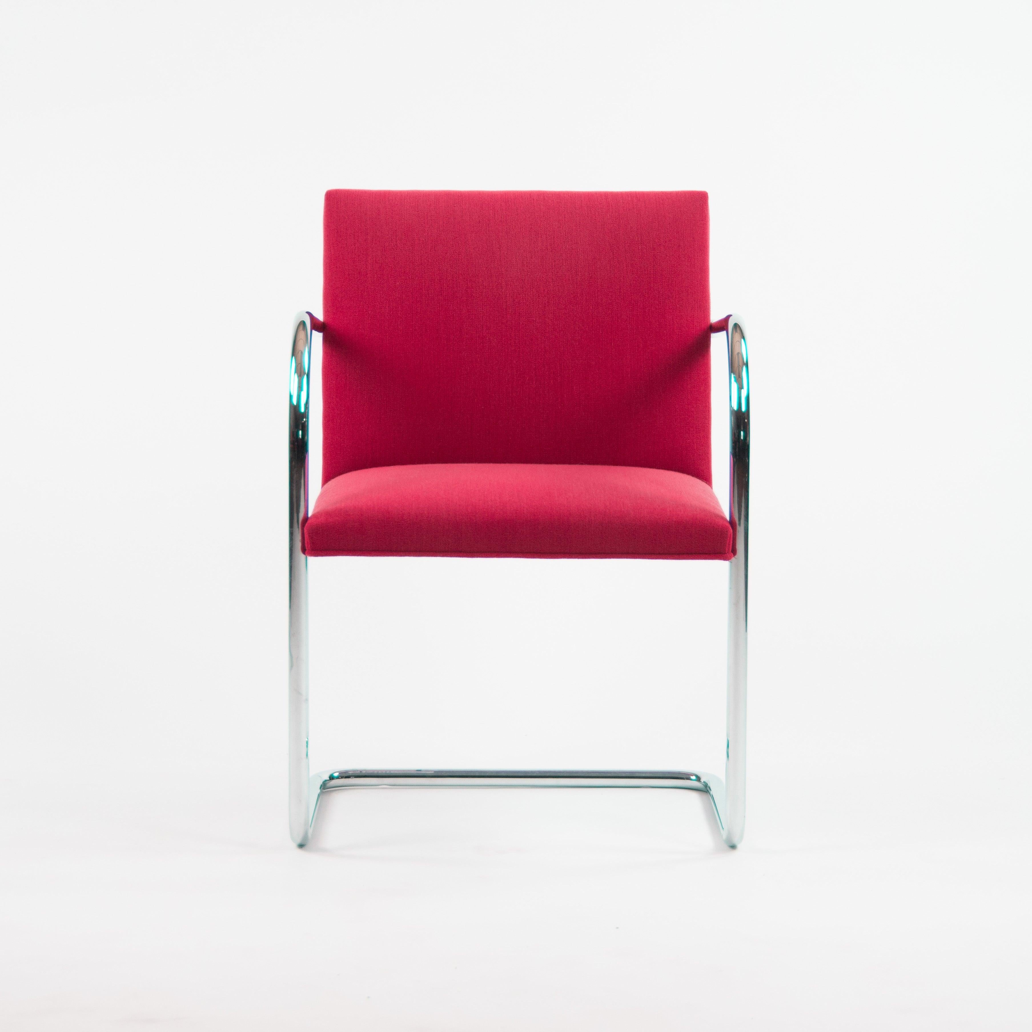 Listed for sale is an authentic(sold individually) labelled Mies Van Der Rohe Brno chair in red fabric with a lovely gleaming chromed tubular steel frame.


The chairs were manufactured in the mid 2000's to early 2010's and came directly from