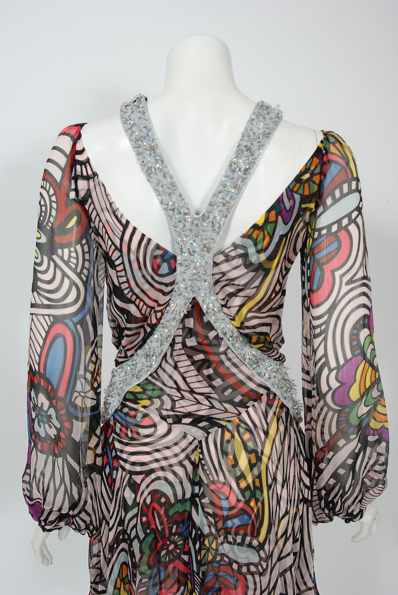 Women's Vintage Missoni Psychedelic Silk Chiffon Beaded Cut Out Mini Dress w/ Tags  For Sale