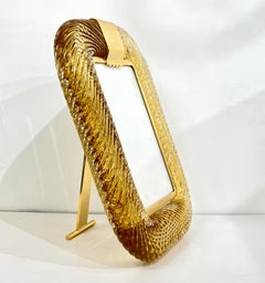 2010 Modern Italian Gold Amber Crystal Twisted Murano Glass Brass Picture Frame