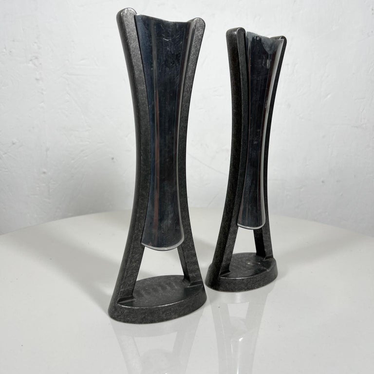2010 Modern Vintage Nambe Sculptural Candle Holders by Neil Cohen For