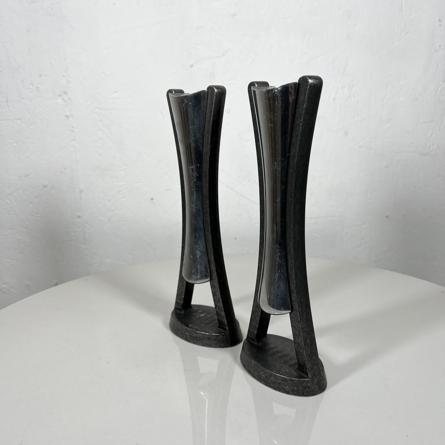 2010 Modern Vintage Nambe Sculptural Candle Holders by Neil Cohen In Good Condition In Chula Vista, CA