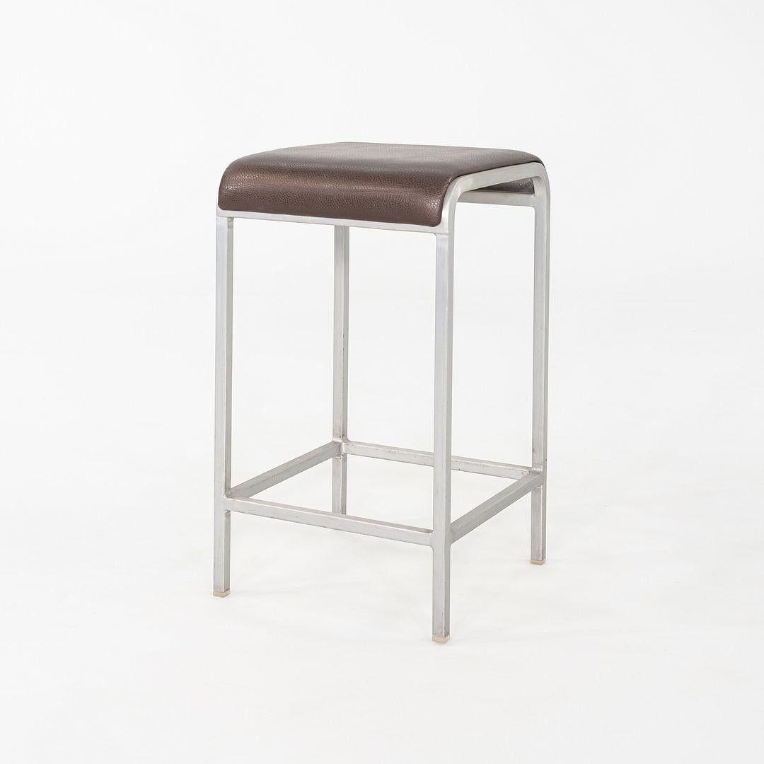 Modern 2010 Norman Foster for Emeco 20-06 Stool with Brown Leather Seats 5x Available For Sale