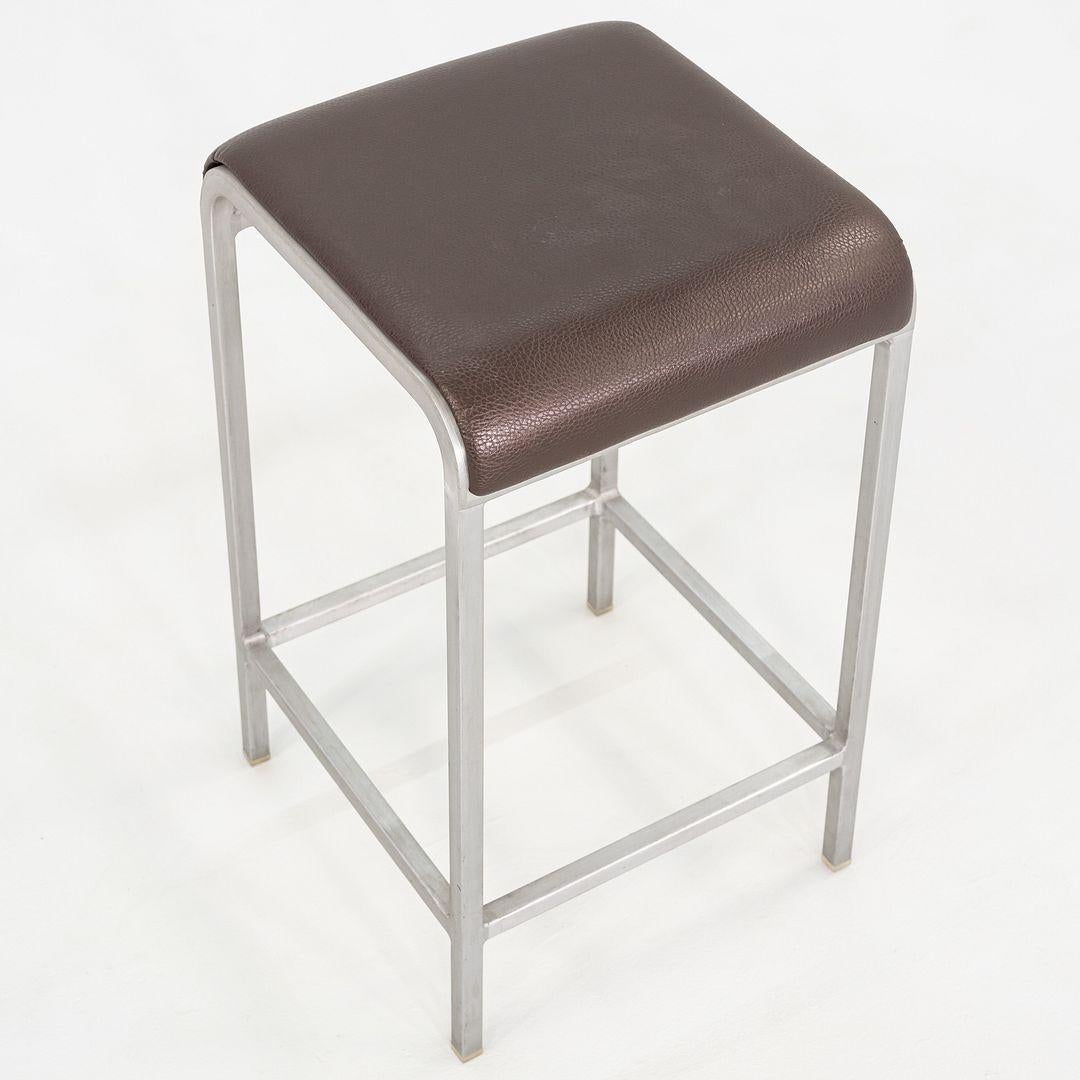 Aluminum 2010 Norman Foster for Emeco 20-06 Stool with Brown Leather Seats 5x Available For Sale