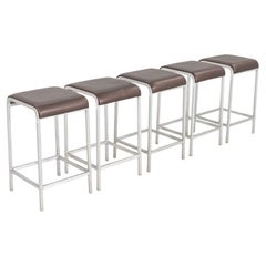 2010 Norman Foster for Emeco 20-06 Stool with Brown Leather Seats 5x Available