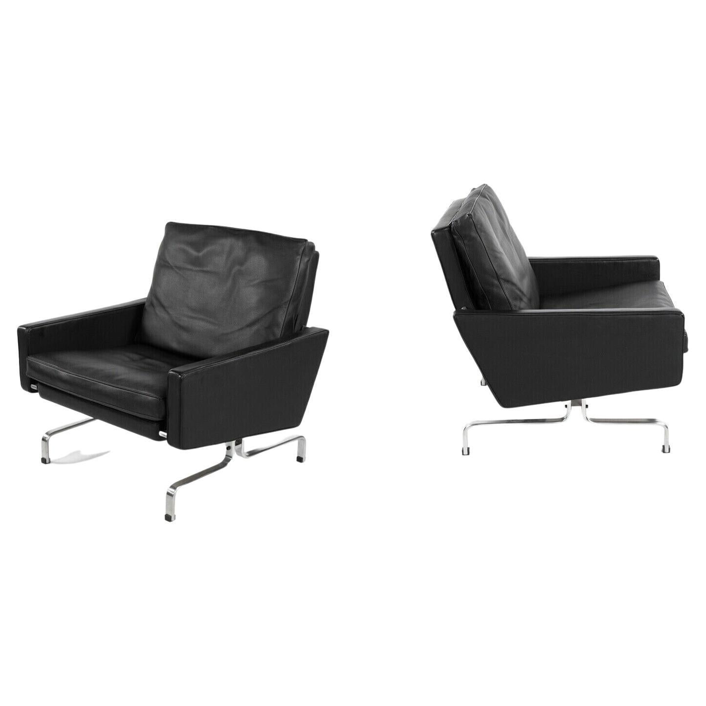 2010 Coppia Poul Kjaerholm per Fritz Hansen PK31 Easy Lounge Chairs Pelle Nera