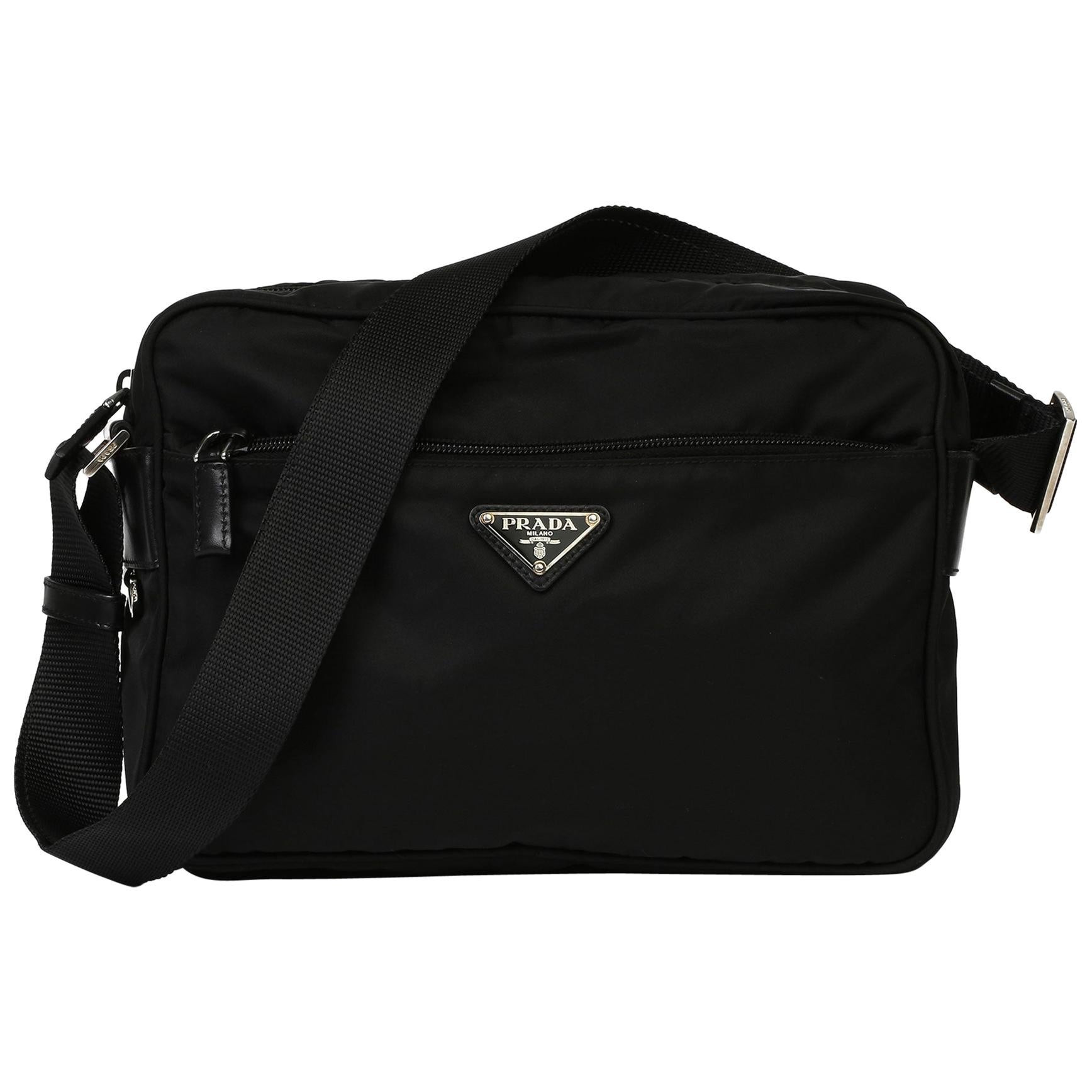 2010 Prada Black Nylon & Calfskin Leather Camera Bag