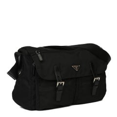 2010 Prada Black Nylon & Calfskin Leather Medium Shoulder Bag