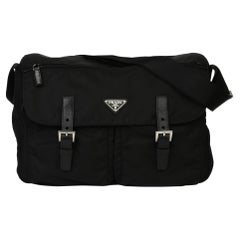Used 2010 Prada Black Nylon & Calfskin Leather Medium Shoulder Bag