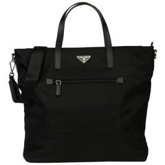 2010 Prada Black Nylon 
Saffiano Leather Shoulder Tote