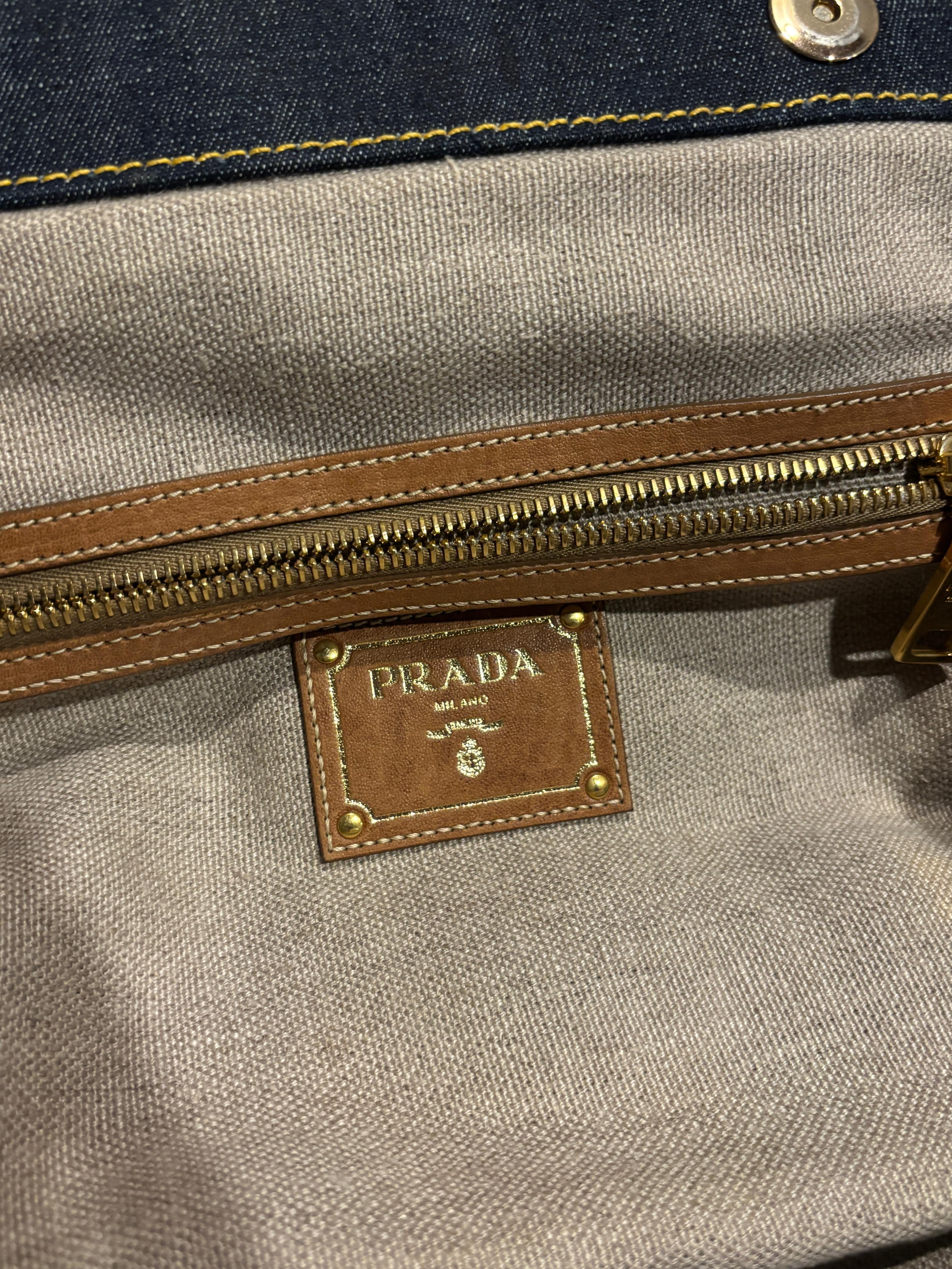 2010 Prada Bowler-Tasche aus blauem Denim im Angebot 5
