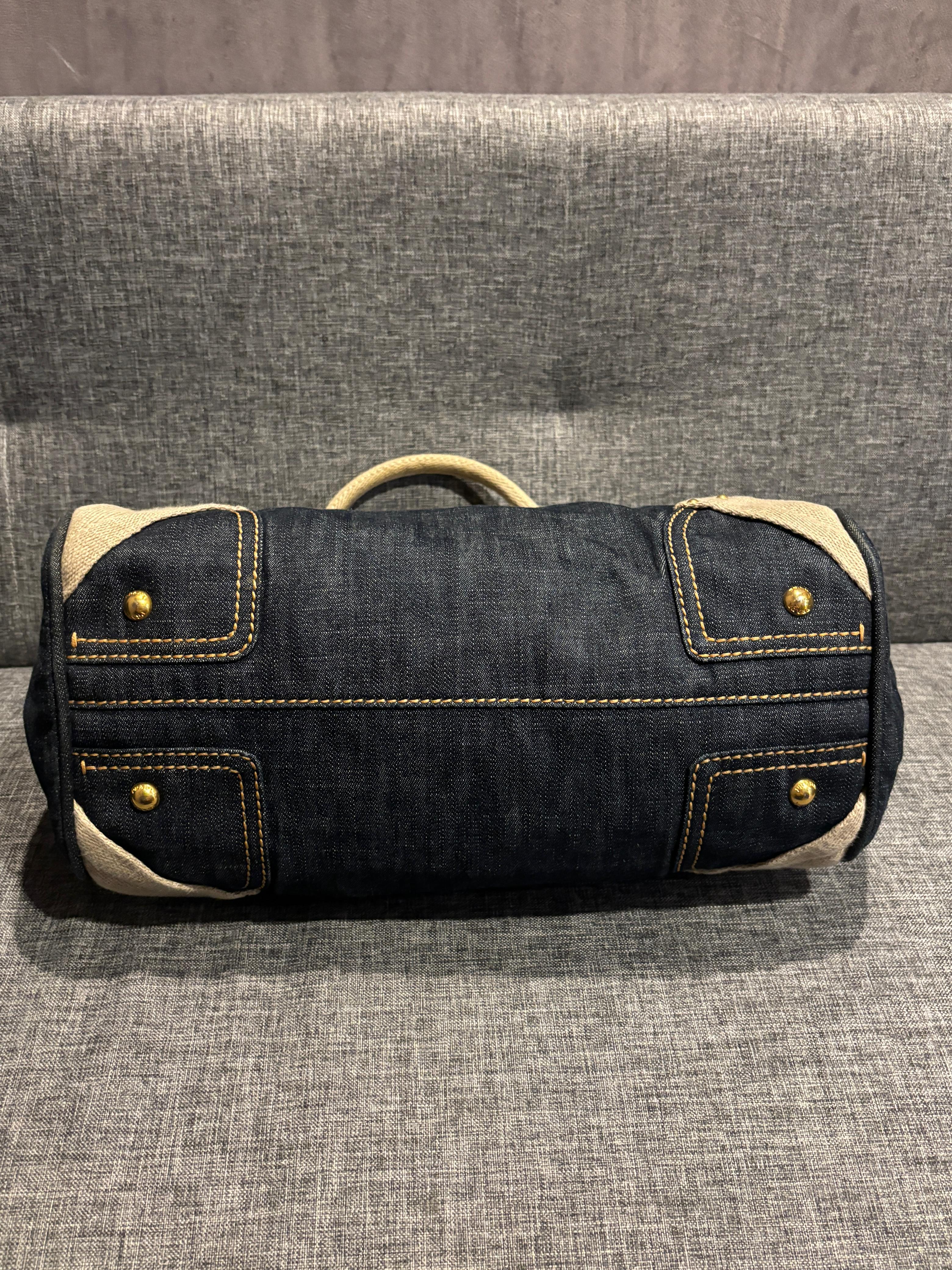 2010 Prada Bowler-Tasche aus blauem Denim im Angebot 6
